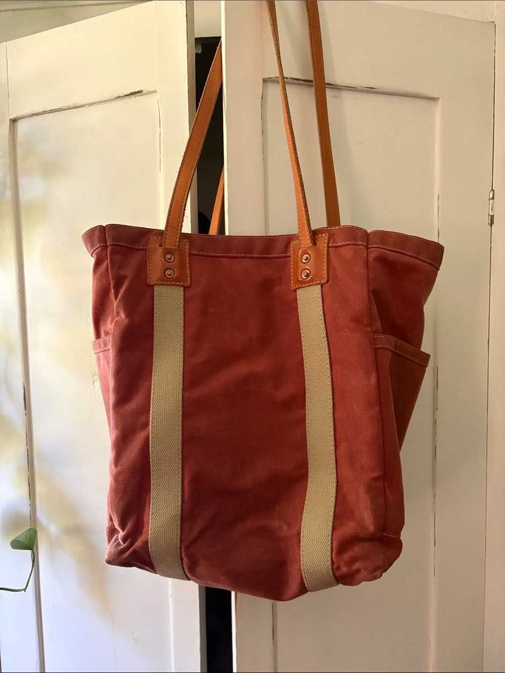 Artifact brand Rust Waxed Canvas Tote Bag with leather riveted handle